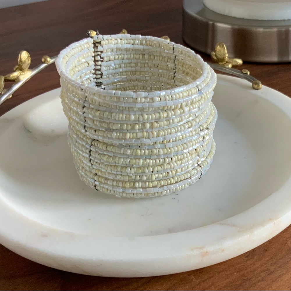 Pearlized Shimmer Bead Cuff Bracelet